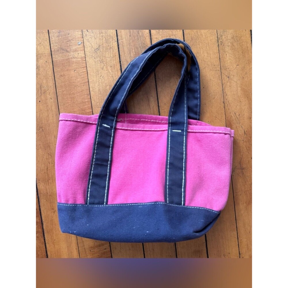 Unbranded pink navy blue white stitching small canvas tote bag double handle